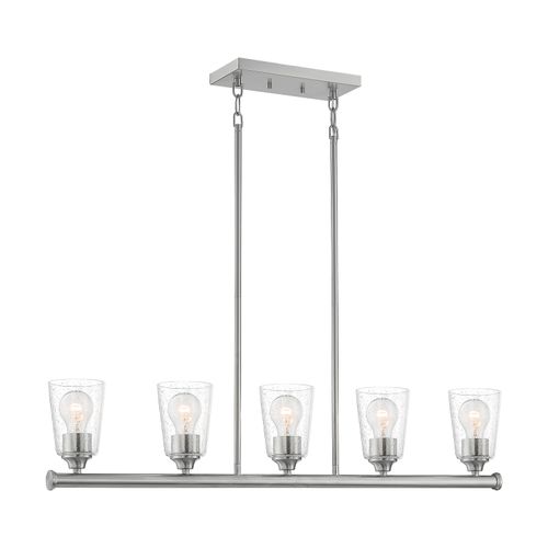 Main product image of Bransel 5 Light Island Pendant Fixture Brushed Nickel Finish w/ Clear Seeded Glass