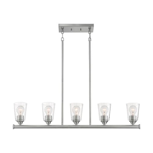 Main product image of Bransel 5 Light Island Pendant Fixture Brushed Nickel Finish w/ Clear Seeded Glass