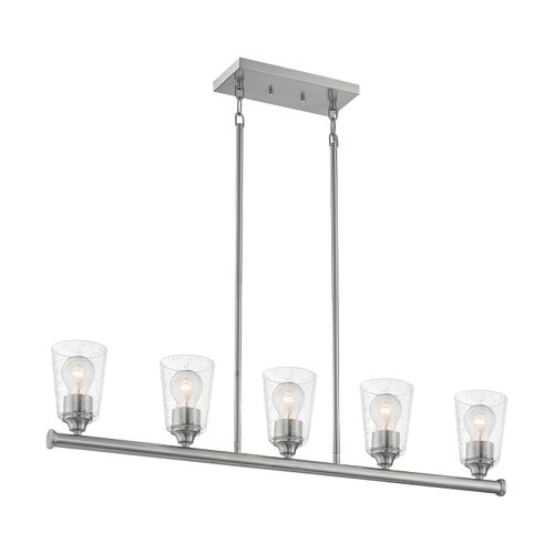 Main product image of Bransel 5 Light Island Pendant Fixture Brushed Nickel Finish w/ Clear Seeded Glass