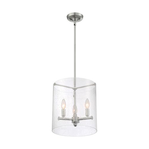 Main product image of Bransel 3 Light Pendant Fixture Brushed Nickel Finish w/ Clear Seeded Glass
