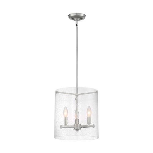 Main product image of Bransel 3 Light Pendant Fixture Brushed Nickel Finish w/ Clear Seeded Glass