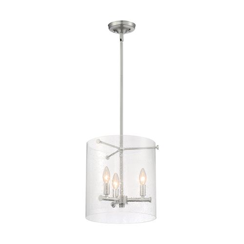 Main product image of Bransel 3 Light Pendant Fixture Brushed Nickel Finish w/ Clear Seeded Glass