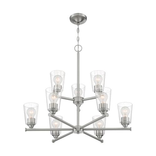 Main product image of Bransel 9 Light Chandelier Fixture Brushed Nickel Finish w/ Clear Seeded Glass