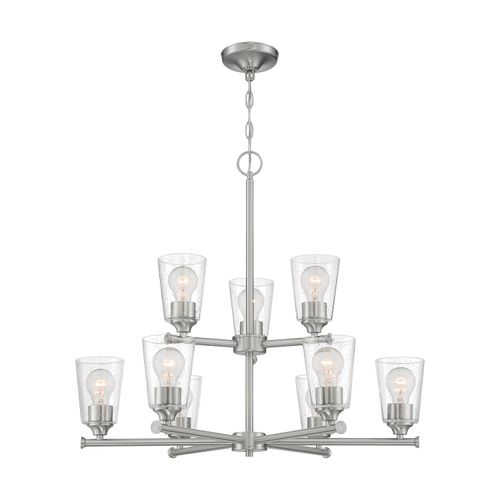 Main product image of Bransel 9 Light Chandelier Fixture Brushed Nickel Finish w/ Clear Seeded Glass