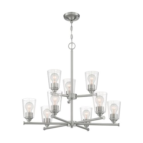 Main product image of Bransel 9 Light Chandelier Fixture Brushed Nickel Finish w/ Clear Seeded Glass