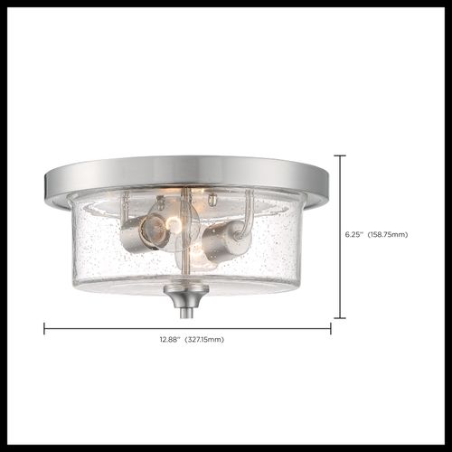 Main product image of Bransel 2 Light Flush Mount Fixture Brushed Nickel Finish w/ Clear Seeded Glass
