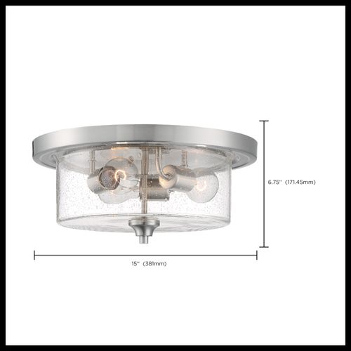 Main product image of Bransel 3 Light Flush Mount Fixture Brushed Nickel Finish w/ Clear Seeded Glass