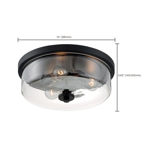 Main product image of Sommerset 3 Light Flush Mount Fixture Matte Black Finish w/ Clear Glass
