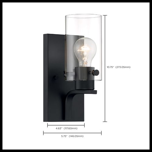 Main product image of Sommerset 1 Light Vanity Fixture Matte Black Finish w/ Clear Glass