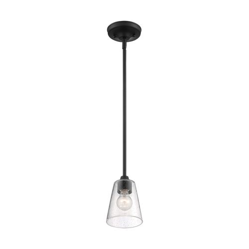 Main product image of Bransel 1 Light Mini Pendant Fixture Matte Black Finish w/ Clear Seeded Glass