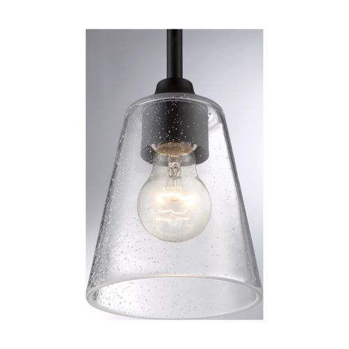 Main product image of Bransel 1 Light Mini Pendant Fixture Matte Black Finish w/ Clear Seeded Glass