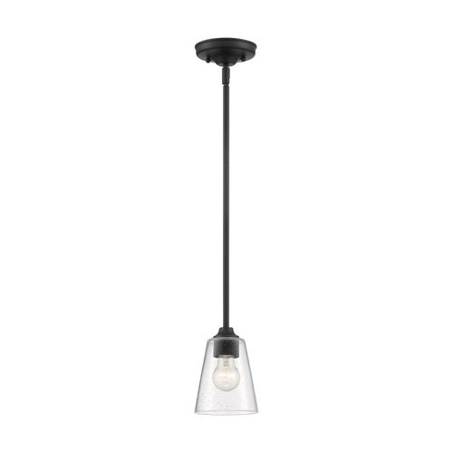 Main product image of Bransel 1 Light Mini Pendant Fixture Matte Black Finish w/ Clear Seeded Glass