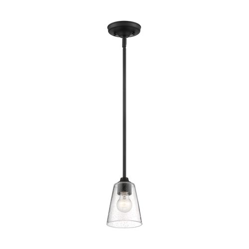 Main product image of Bransel 1 Light Mini Pendant Fixture Matte Black Finish w/ Clear Seeded Glass