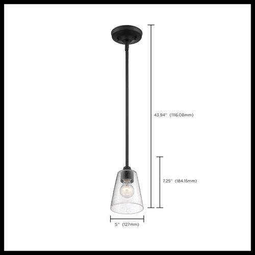 Main product image of Bransel 1 Light Mini Pendant Fixture Matte Black Finish w/ Clear Seeded Glass