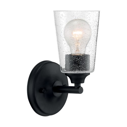 Main product image of Bransel 1 Light Vanity Fixture Matte Black Finish w/ Clear Seeded Glass
