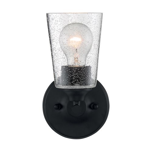 Main product image of Bransel 1 Light Vanity Fixture Matte Black Finish w/ Clear Seeded Glass