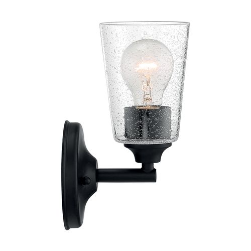 Main product image of Bransel 1 Light Vanity Fixture Matte Black Finish w/ Clear Seeded Glass