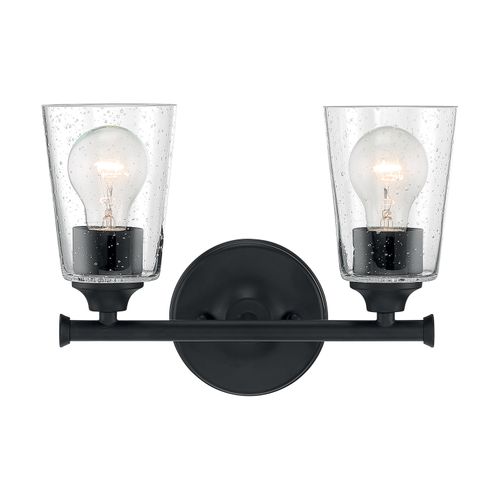 Main product image of Bransel 2 Light Vanity Fixture Matte Black Finish w/ Clear Seeded Glass