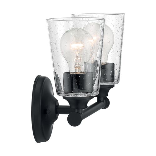 Main product image of Bransel 2 Light Vanity Fixture Matte Black Finish w/ Clear Seeded Glass