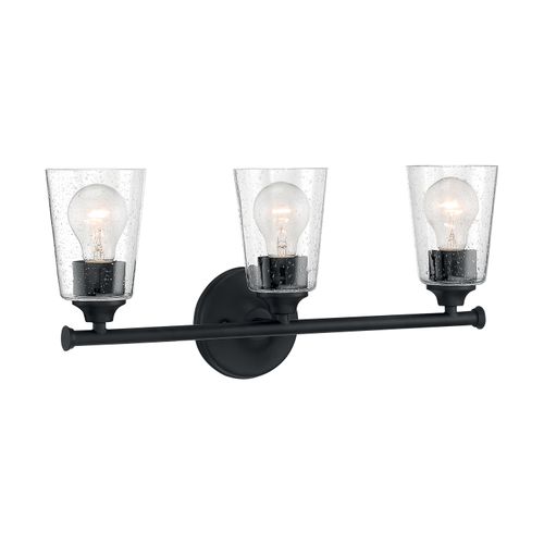 Main product image of Bransel 3 Light Vanity Fixture Matte Black Finish w/ Clear Seeded Glass