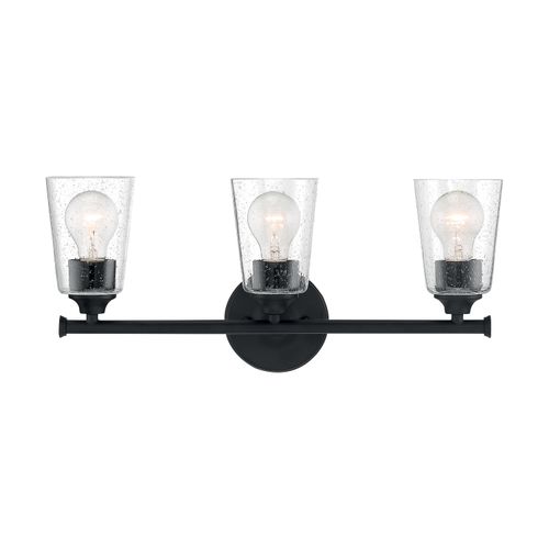 Main product image of Bransel 3 Light Vanity Fixture Matte Black Finish w/ Clear Seeded Glass