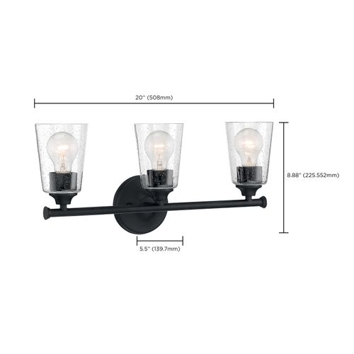 Main product image of Bransel 3 Light Vanity Fixture Matte Black Finish w/ Clear Seeded Glass