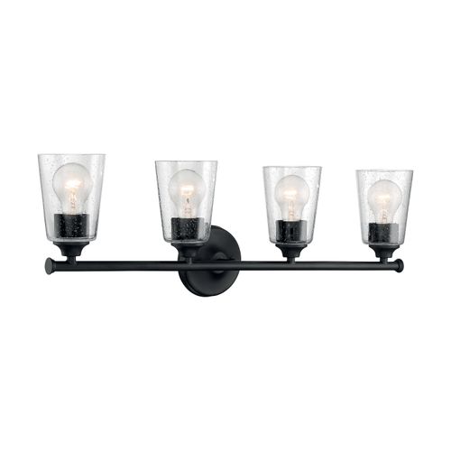 Main product image of Bransel 4 Light Vanity Fixture Matte Black Finish w/ Clear Seeded Glass