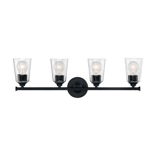 Main product image of Bransel 4 Light Vanity Fixture Matte Black Finish w/ Clear Seeded Glass