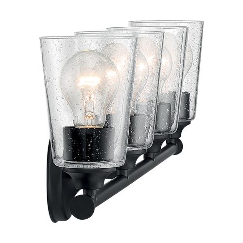 Main product image of Bransel 4 Light Vanity Fixture Matte Black Finish w/ Clear Seeded Glass