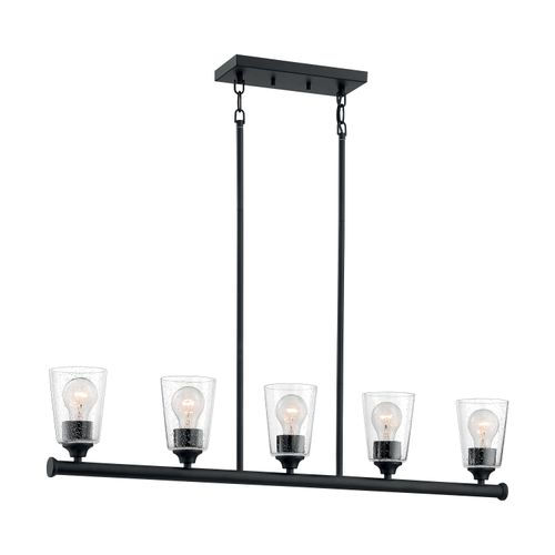 Main product image of Bransel 5 Light Island Pendant Fixture Matte Black Finish w/ Clear Seeded Glass