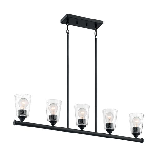Main product image of Bransel 5 Light Island Pendant Fixture Matte Black Finish w/ Clear Seeded Glass