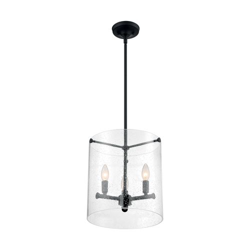 Main product image of Bransel 3 Light Pendant Fixture Matte Black Finish w/ Clear Seeded Glass