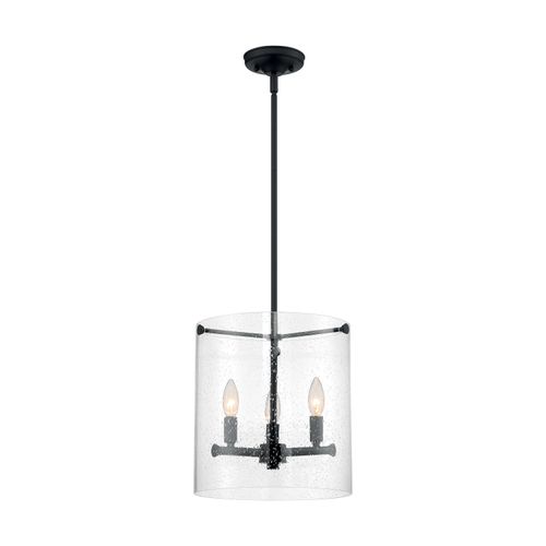 Main product image of Bransel 3 Light Pendant Fixture Matte Black Finish w/ Clear Seeded Glass