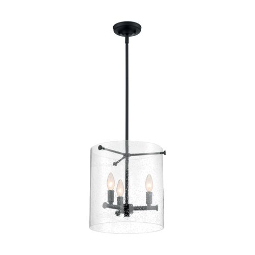 Main product image of Bransel 3 Light Pendant Fixture Matte Black Finish w/ Clear Seeded Glass