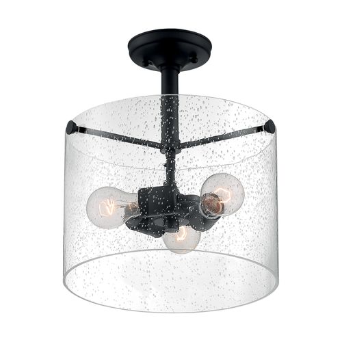 Main product image of Bransel 3 Light Semi-Flush Fixture Matte Black Finish w/ Clear Seeded Glass