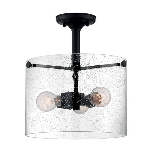 Main product image of Bransel 3 Light Semi-Flush Fixture Matte Black Finish w/ Clear Seeded Glass
