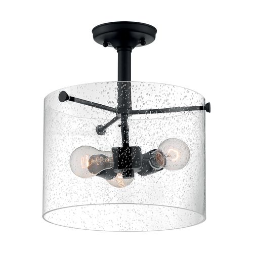 Main product image of Bransel 3 Light Semi-Flush Fixture Matte Black Finish w/ Clear Seeded Glass