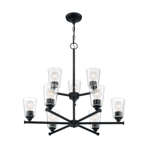 Main product image of Bransel 9 Light Chandelier Fixture Matte Black Finish w/ Clear Seeded Glass