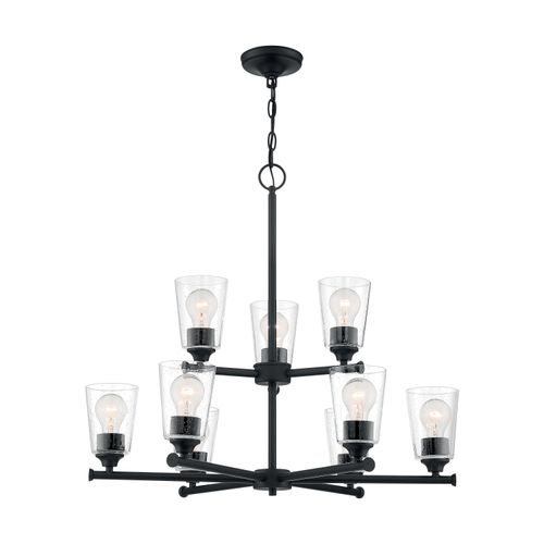 Main product image of Bransel 9 Light Chandelier Fixture Matte Black Finish w/ Clear Seeded Glass
