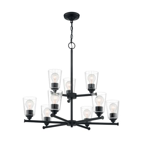 Main product image of Bransel 9 Light Chandelier Fixture Matte Black Finish w/ Clear Seeded Glass