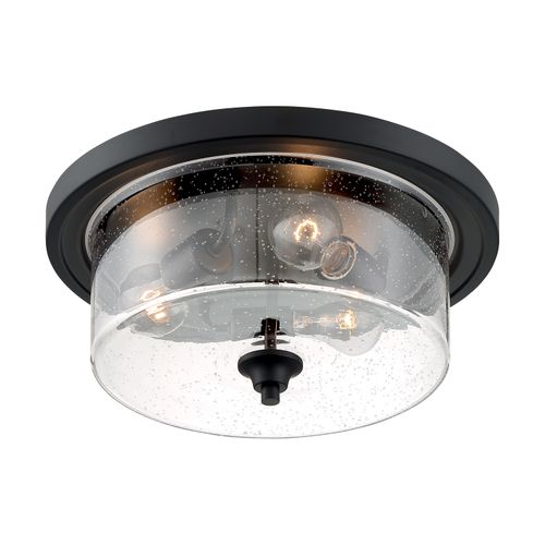 Main product image of Bransel 3 Light Flush Mount Fixture Matte Black Finish w/ Clear Seeded Glass