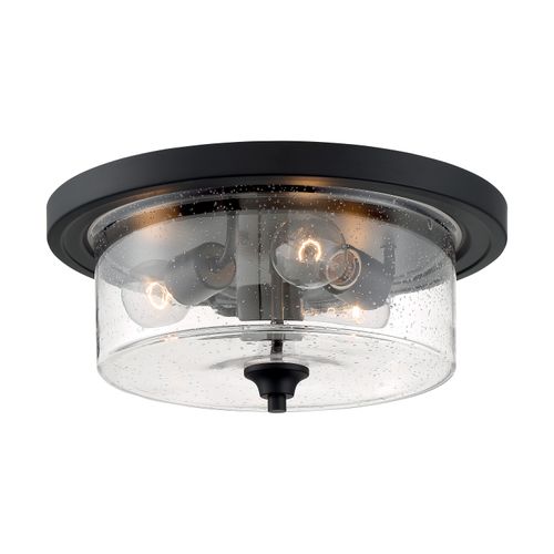 Main product image of Bransel 3 Light Flush Mount Fixture Matte Black Finish w/ Clear Seeded Glass