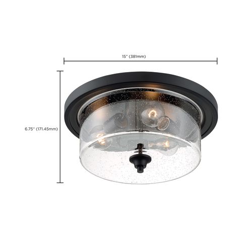 Main product image of Bransel 3 Light Flush Mount Fixture Matte Black Finish w/ Clear Seeded Glass