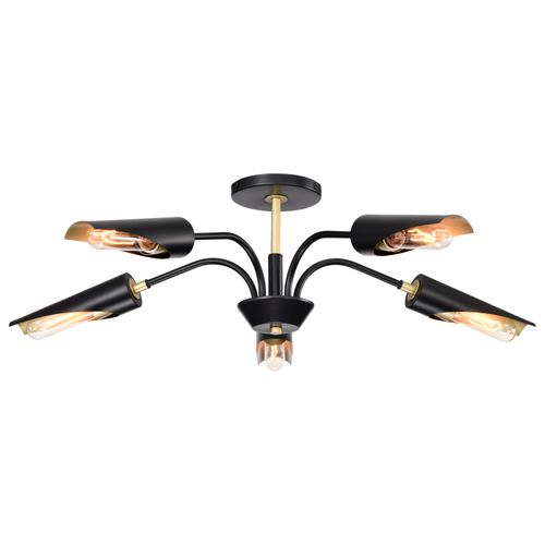 Main product image of Marc 5 Light Chandelier Matte Black Finish Gold Accents