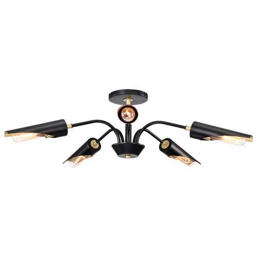 Main product image of Marc 5 Light Chandelier Matte Black Finish Gold Accents