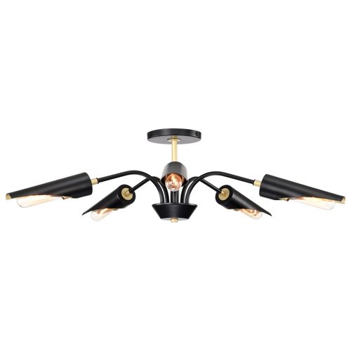 Main product image of Marc 5 Light Chandelier Matte Black Finish Gold Accents