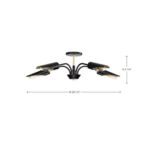Main product image of Marc 5 Light Chandelier Matte Black Finish Gold Accents