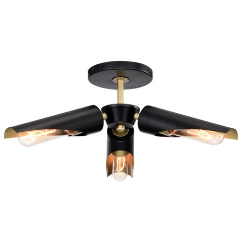 Main product image of Marc 3 Light Pendant Matte Black Finish Gold Accents