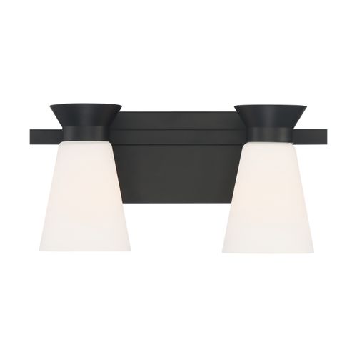 Main product image of Caleta 2 Light Vanity Fixture Black Finish w/ Frosted Cylindrical Glass