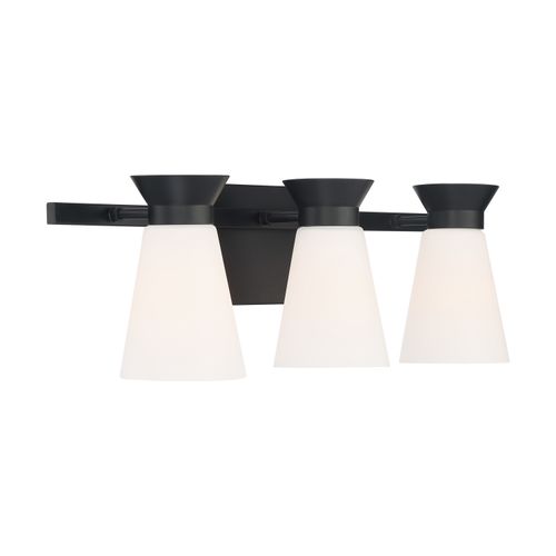 Main product image of Caleta 3 Light Vanity Fixture Black Finish w/ Frosted Cylindrical Glass